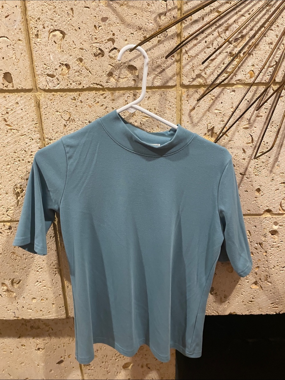 Light Blue Mock Neck Short Sleeve Top